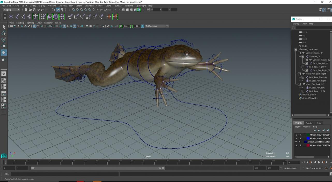 African Claw-toe Frog Rigged for Maya 3D