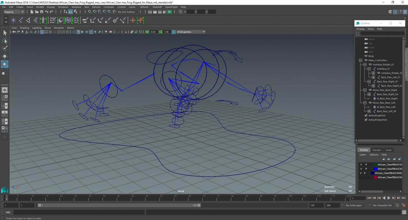 African Claw-toe Frog Rigged for Maya 3D