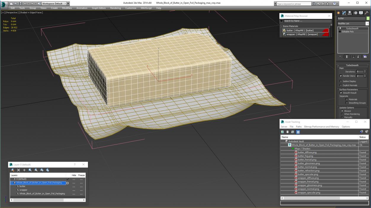 Whole Block of Butter in Open Foil Packaging 3D model