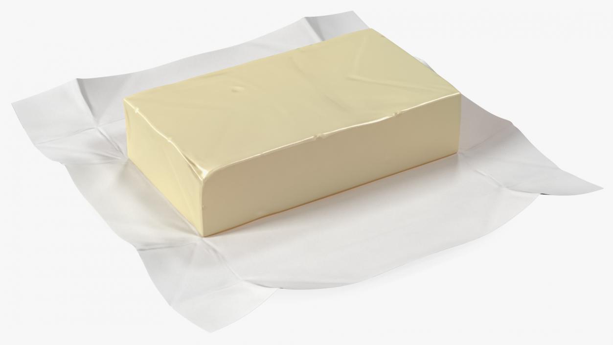 Whole Block of Butter in Open Foil Packaging 3D model