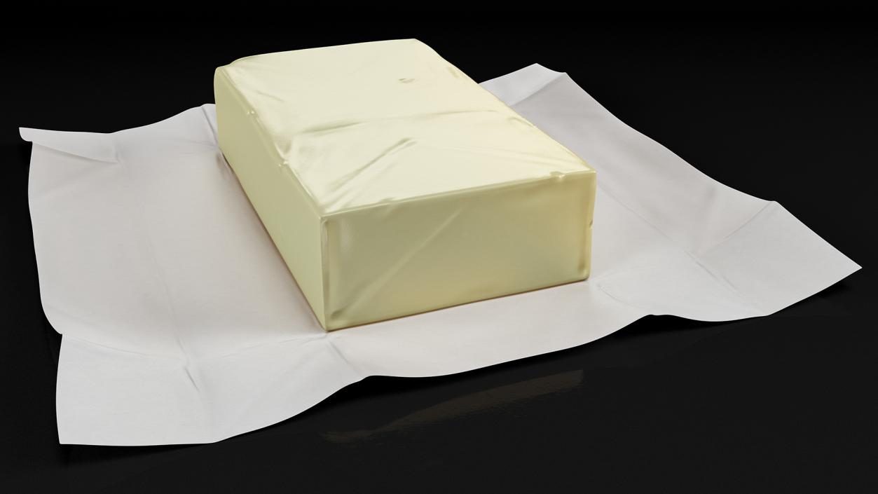 Whole Block of Butter in Open Foil Packaging 3D model