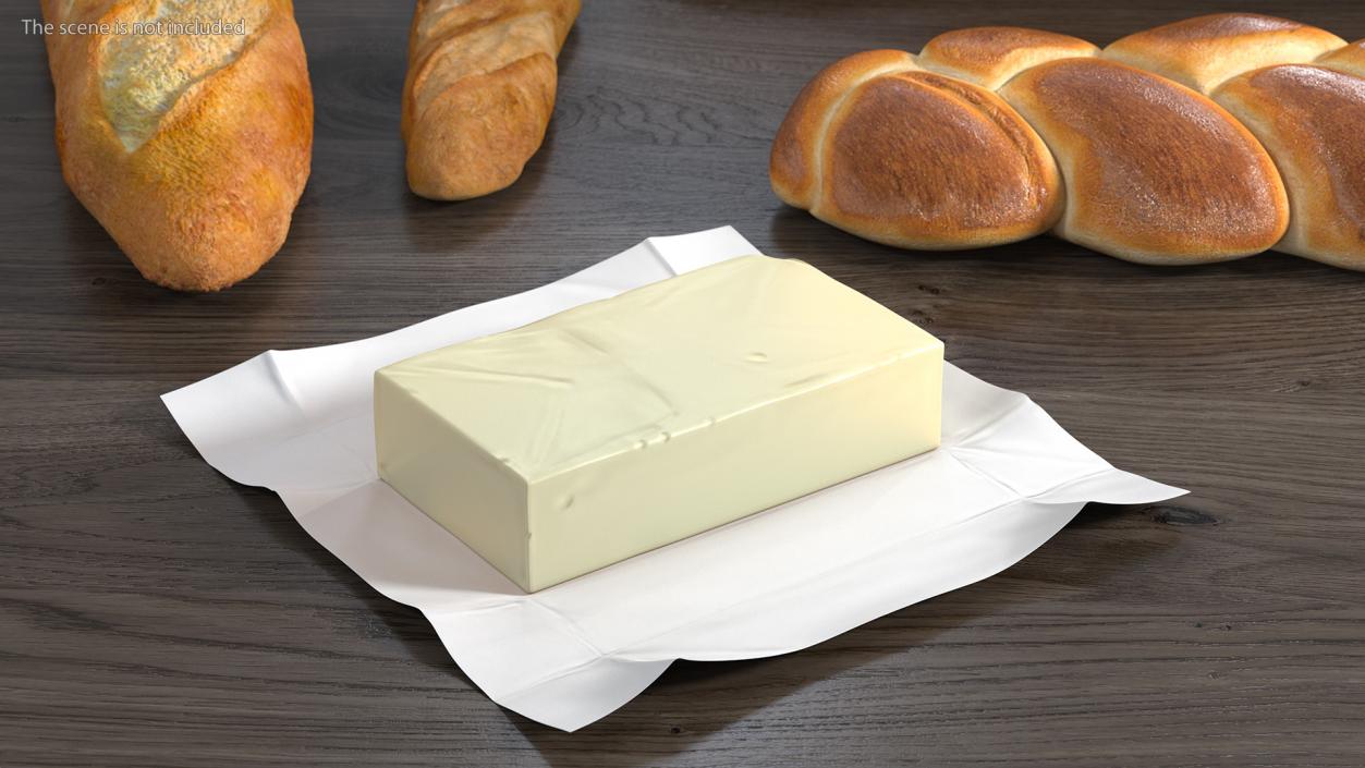 Whole Block of Butter in Open Foil Packaging 3D model