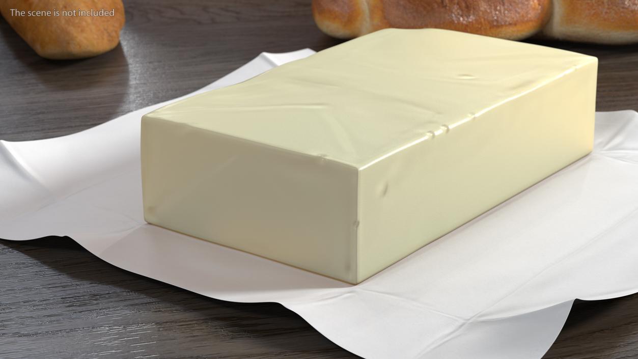 Whole Block of Butter in Open Foil Packaging 3D model