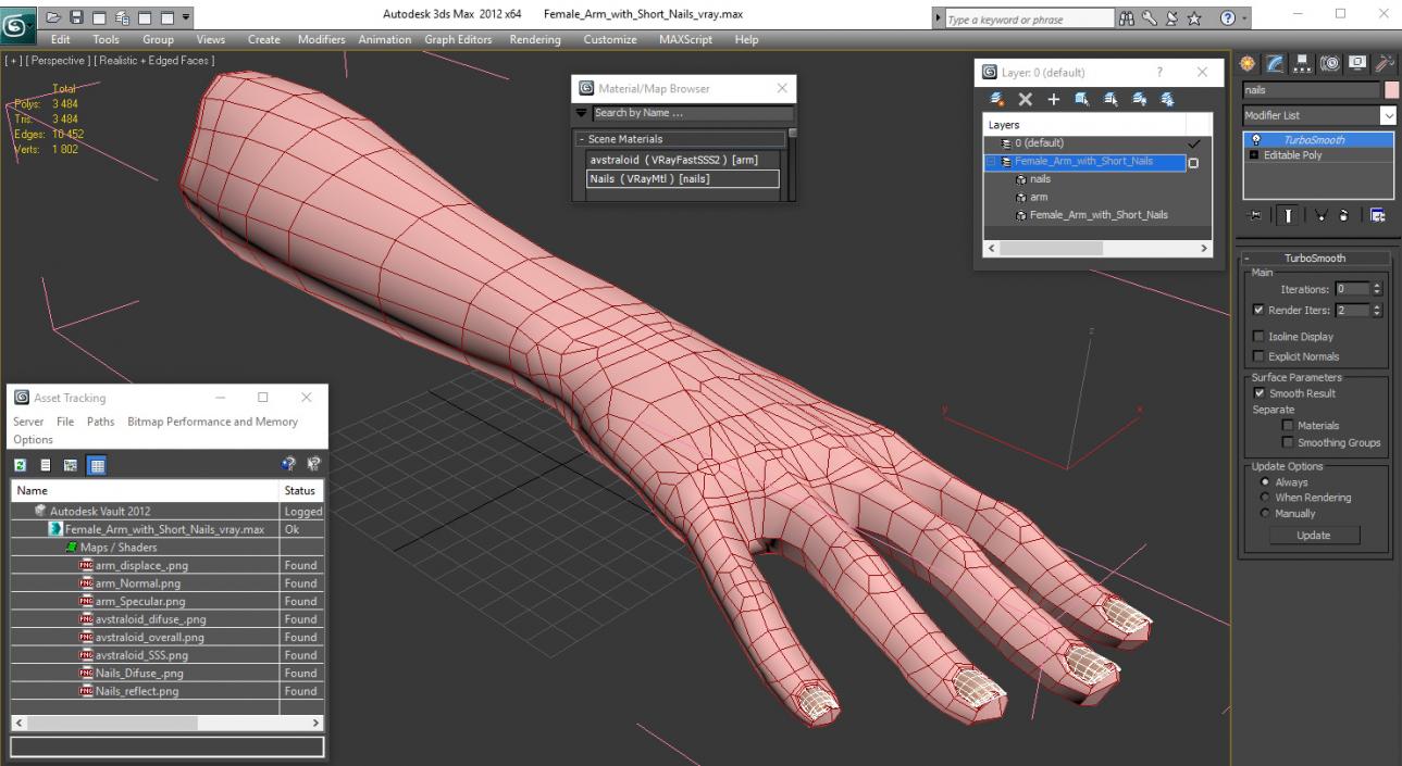 Female Arm with Short Nails 3D