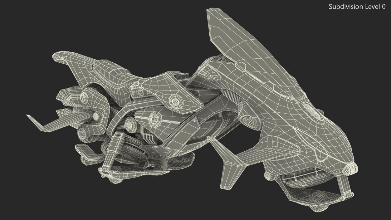 3D Scifi Fly Motorcycle Yellow Rigged for Cinema 4D model