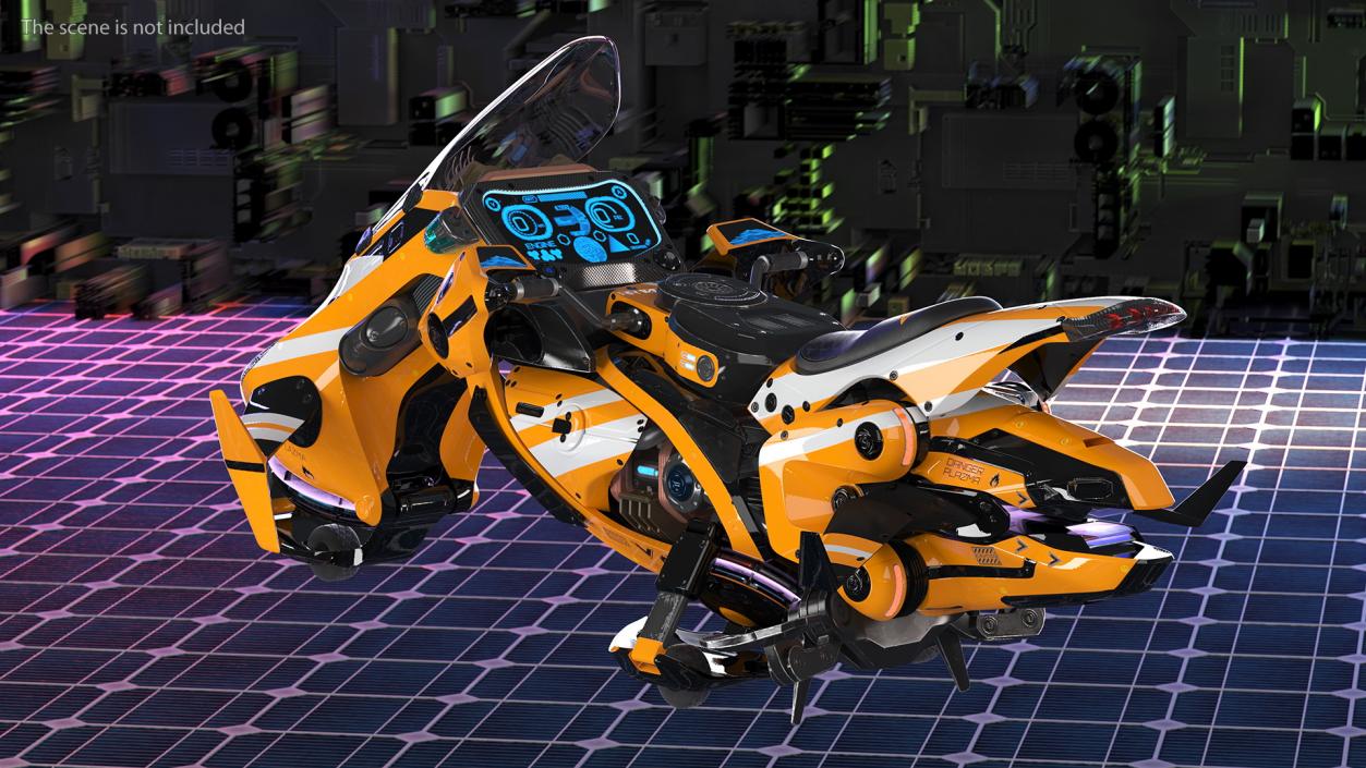 3D Scifi Fly Motorcycle Yellow Rigged for Cinema 4D model