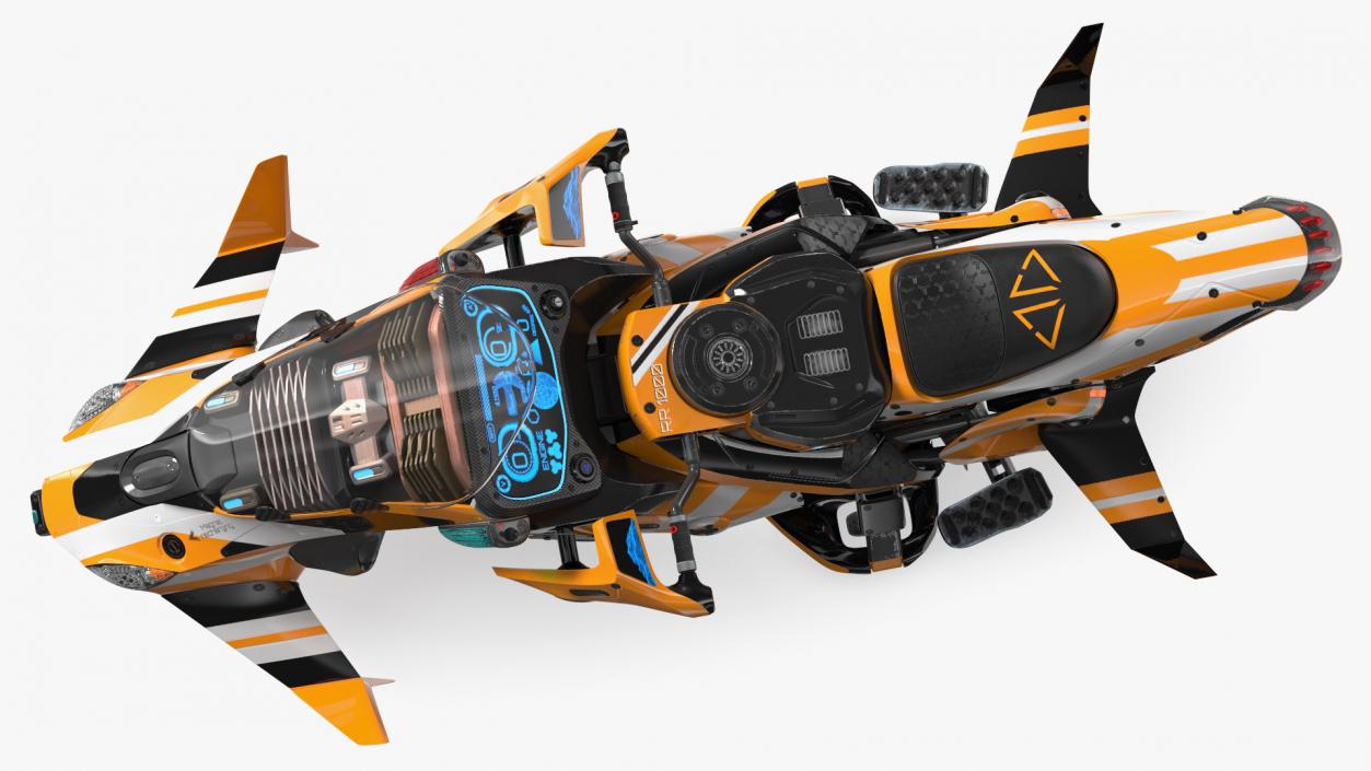 3D Scifi Fly Motorcycle Yellow Rigged for Cinema 4D model