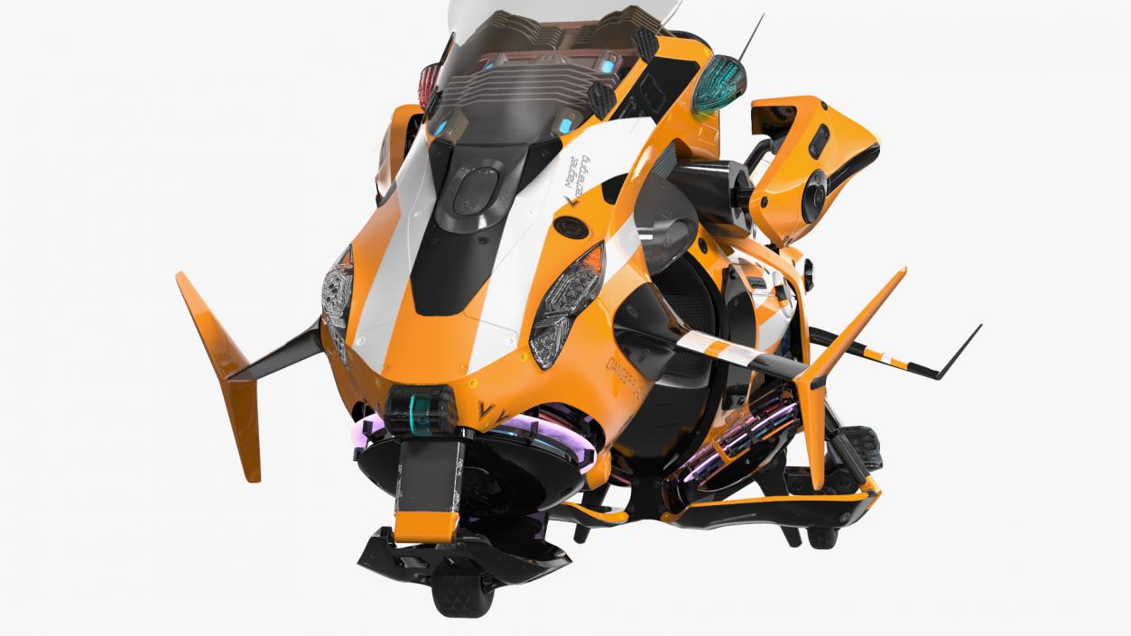 3D Scifi Fly Motorcycle Yellow Rigged for Cinema 4D model