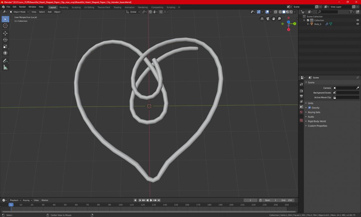 3D Beautiful Heart Shaped Paper Clip model