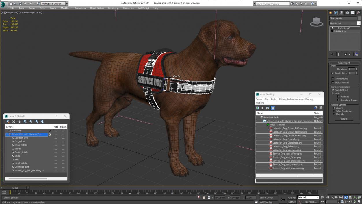 3D Service Dog with Harness Fur model