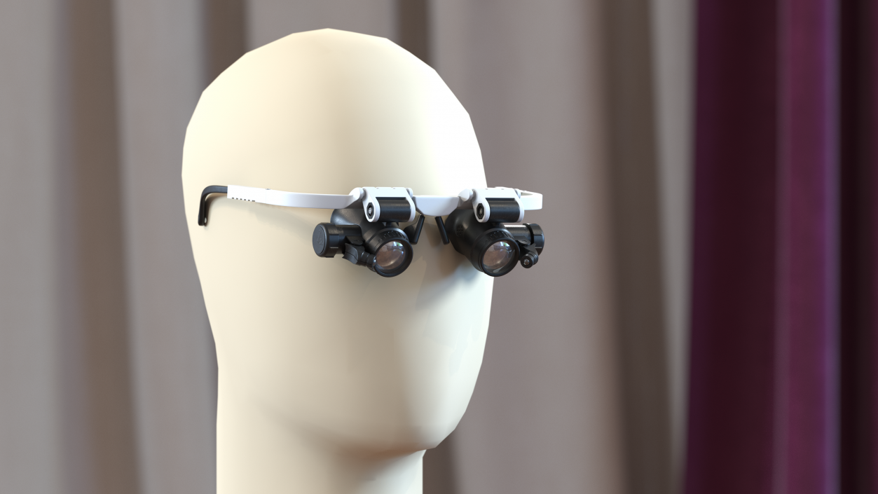 Binocular Head Mount White Magnifier Glasses 3D model