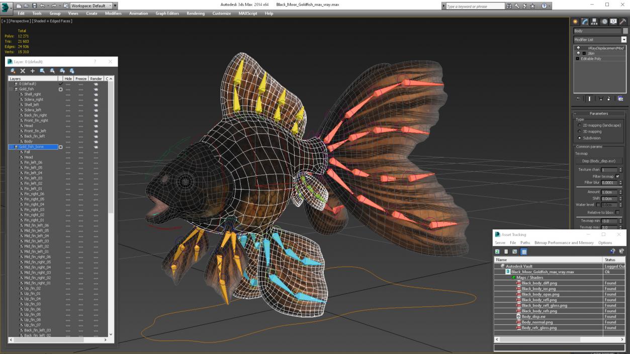 3D Black Moor Goldfish Rigged