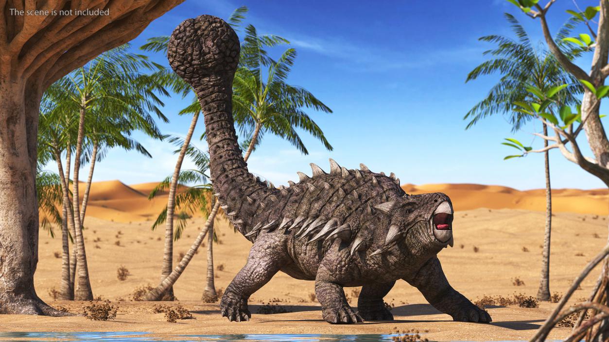 3D Ankylosaurus Deserted in Attack Pose