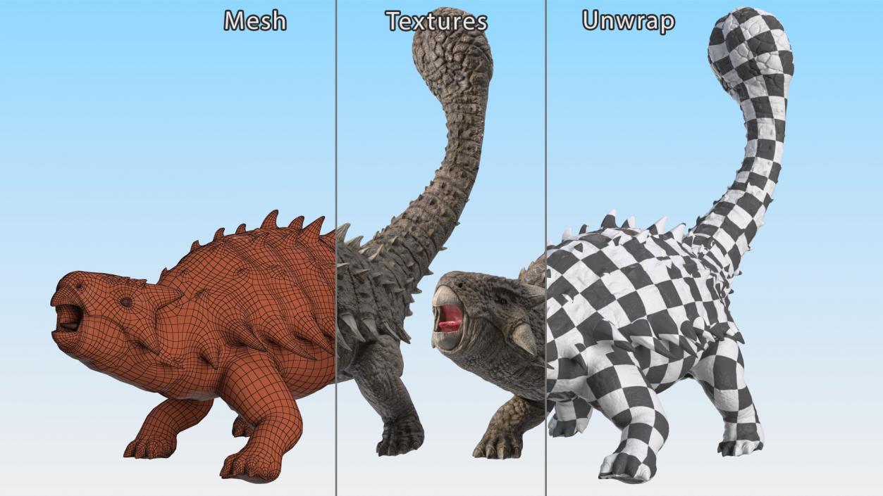 3D Ankylosaurus Deserted in Attack Pose