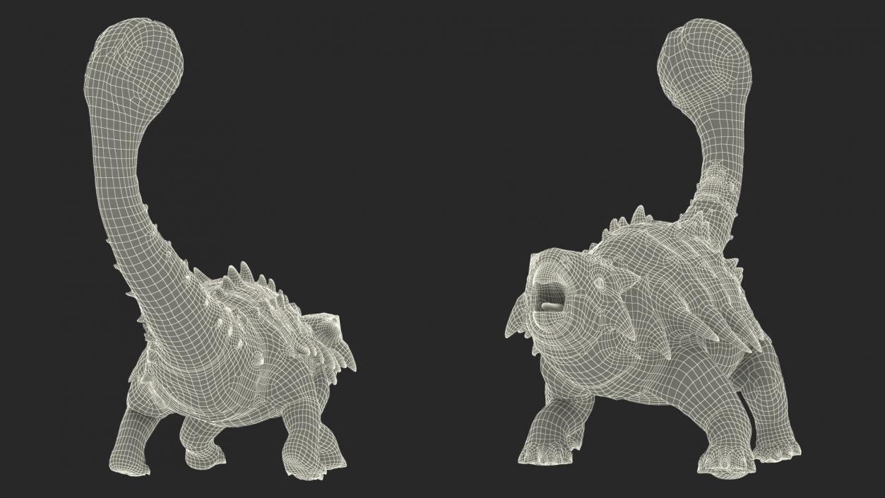 3D Ankylosaurus Deserted in Attack Pose