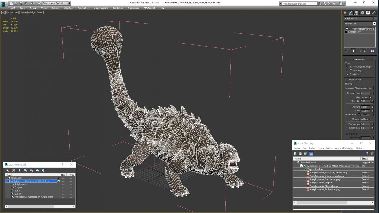 3D Ankylosaurus Deserted in Attack Pose