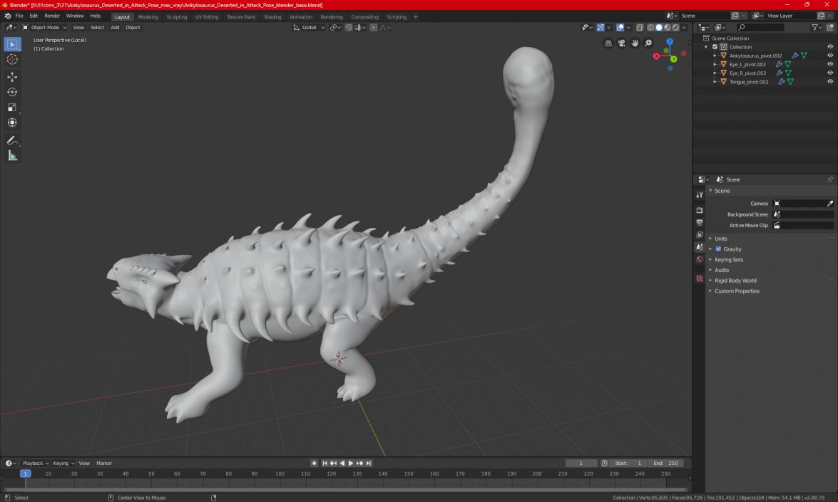 3D Ankylosaurus Deserted in Attack Pose