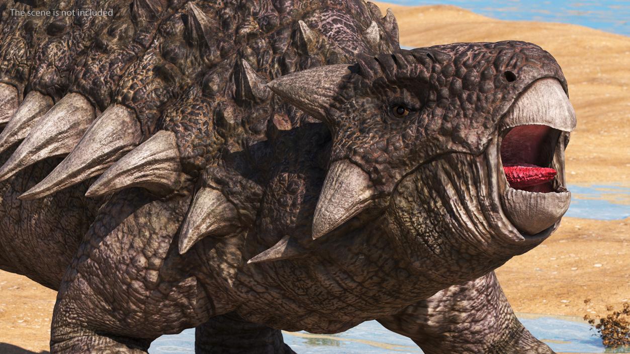 3D Ankylosaurus Deserted in Attack Pose