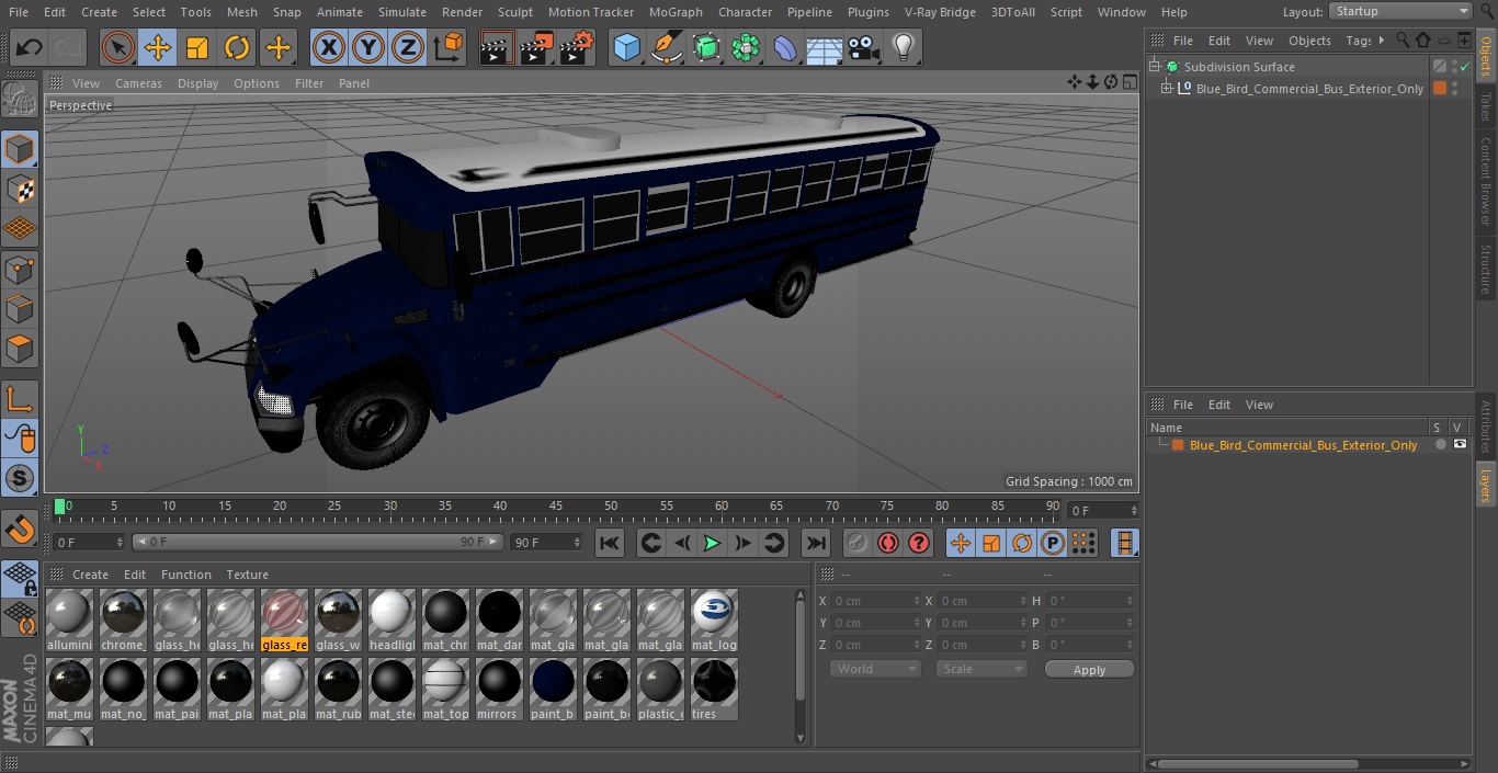 3D Blue Bird Commercial Bus Exterior Only model