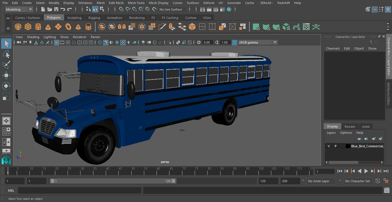 3D Blue Bird Commercial Bus Exterior Only model