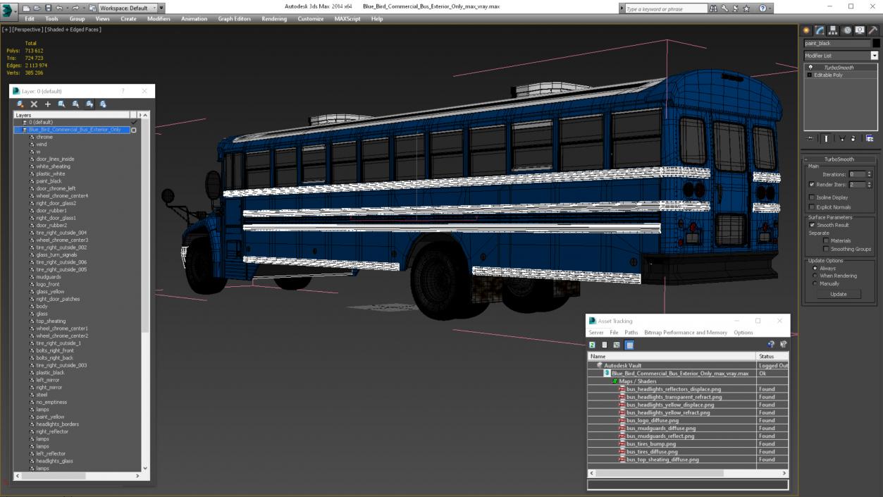 3D Blue Bird Commercial Bus Exterior Only model