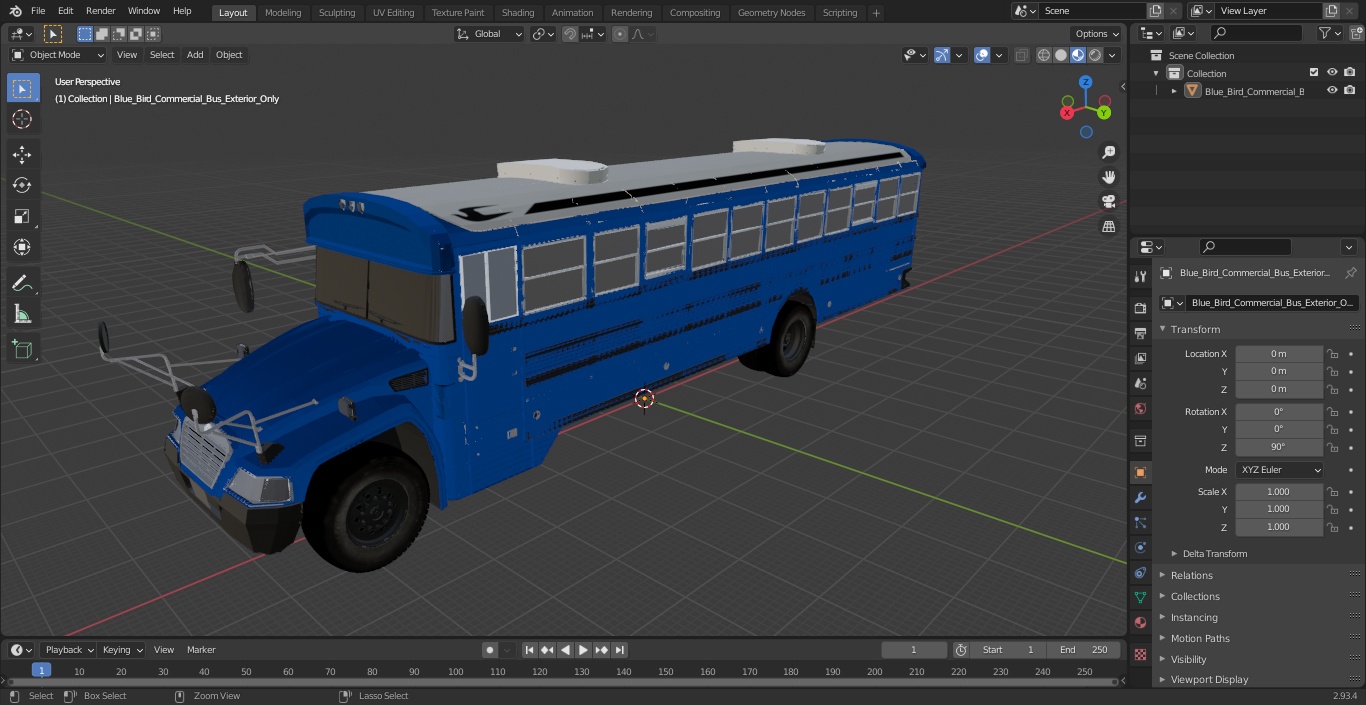 3D Blue Bird Commercial Bus Exterior Only model