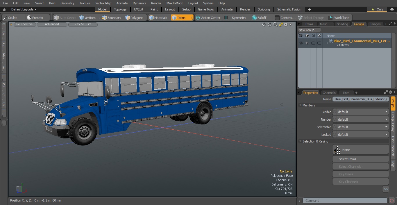 3D Blue Bird Commercial Bus Exterior Only model