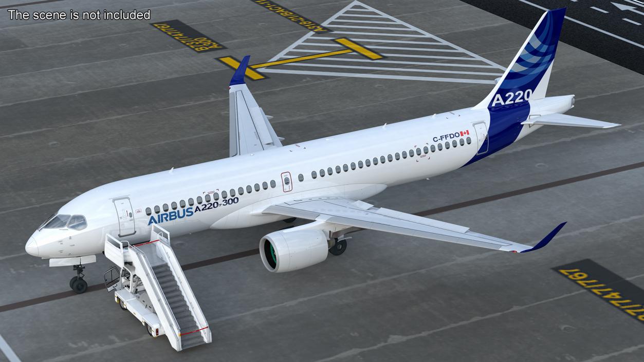 3D Airbus A220 with Passenger Boarding Stairs Car Rigged model