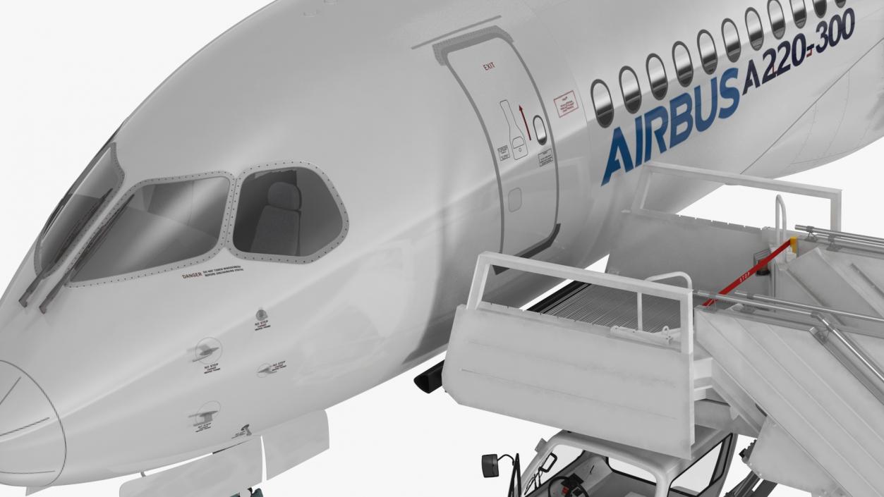 3D Airbus A220 with Passenger Boarding Stairs Car Rigged model