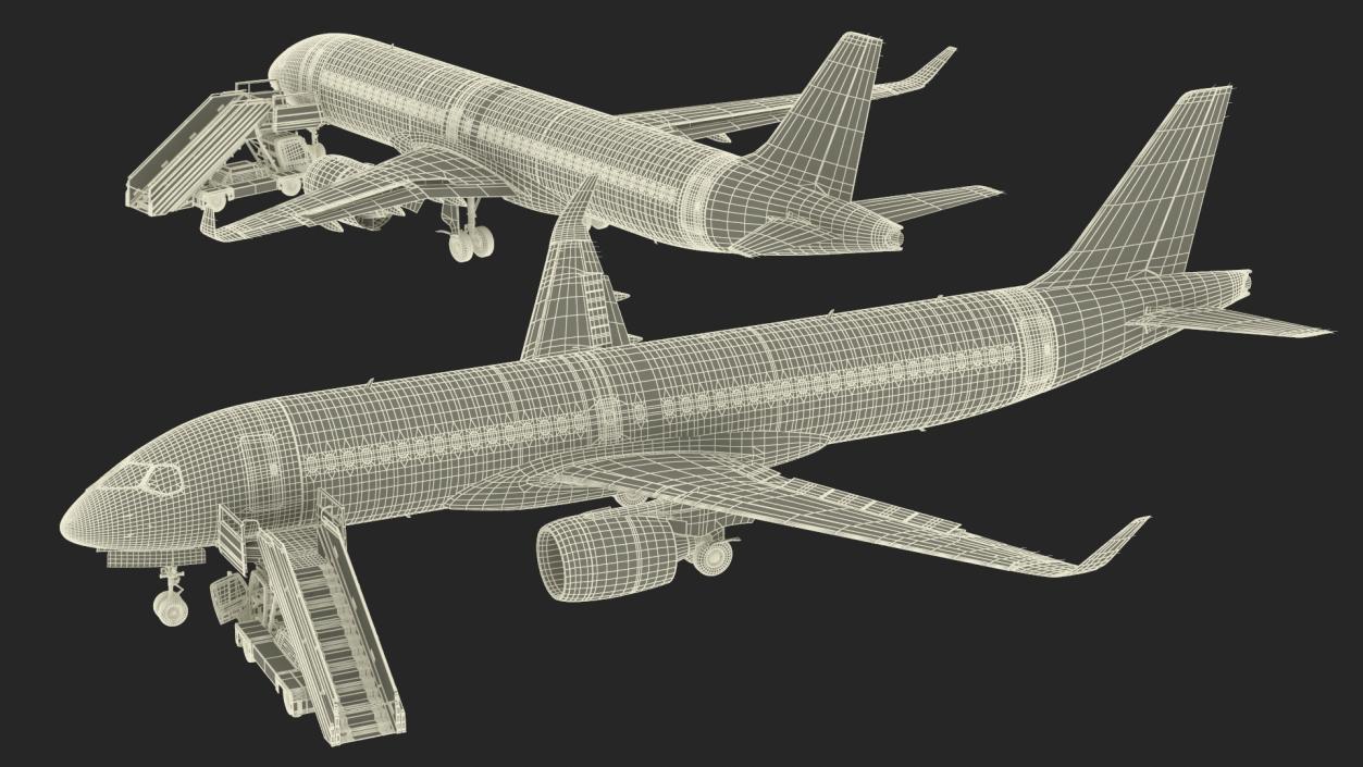 3D Airbus A220 with Passenger Boarding Stairs Car Rigged model