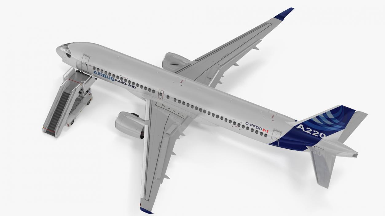 3D Airbus A220 with Passenger Boarding Stairs Car Rigged model