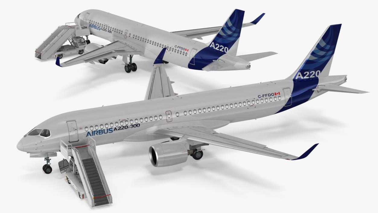 3D Airbus A220 with Passenger Boarding Stairs Car Rigged model