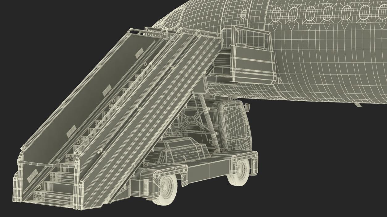 3D Airbus A220 with Passenger Boarding Stairs Car Rigged model