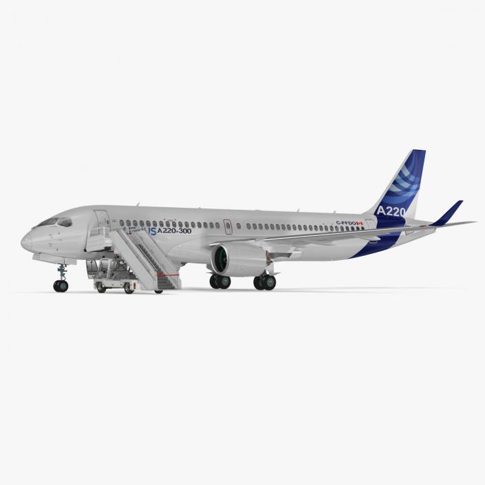 3D Airbus A220 with Passenger Boarding Stairs Car Rigged model