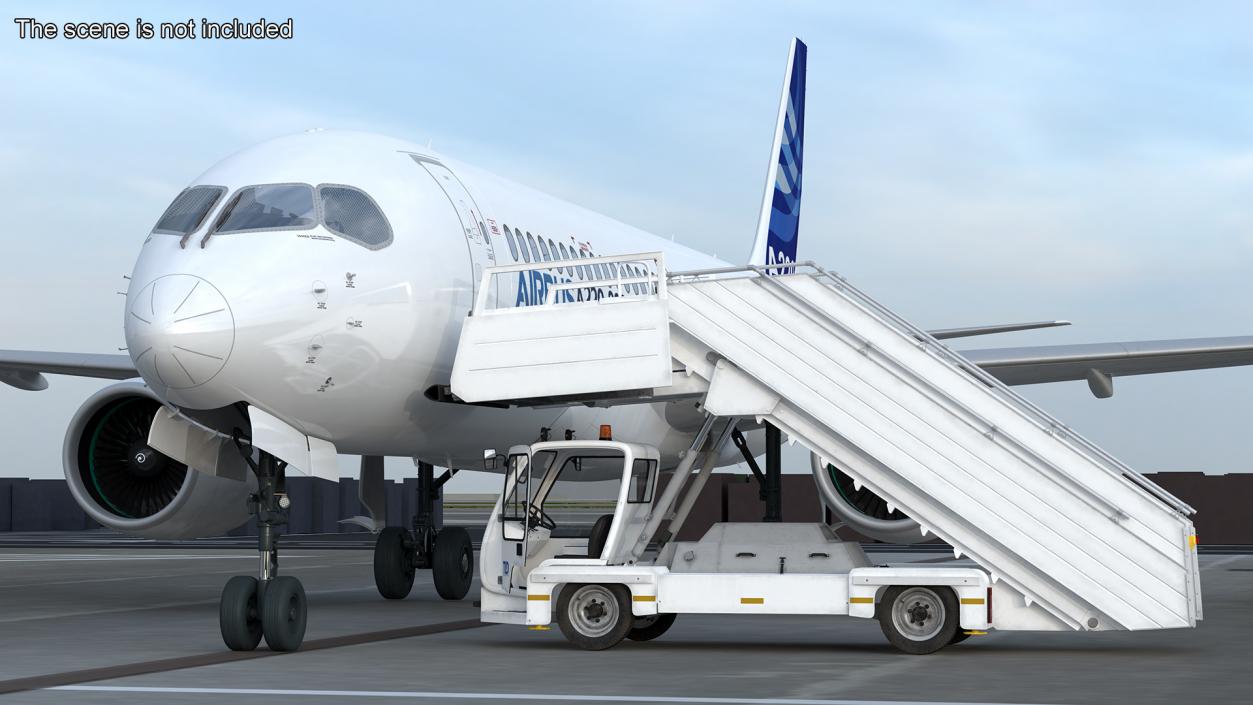 3D Airbus A220 with Passenger Boarding Stairs Car Rigged model