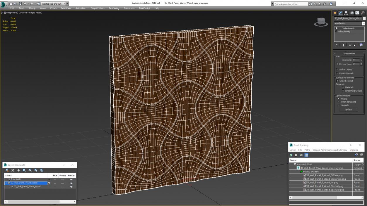 3D model Wall Panel Wave Wood