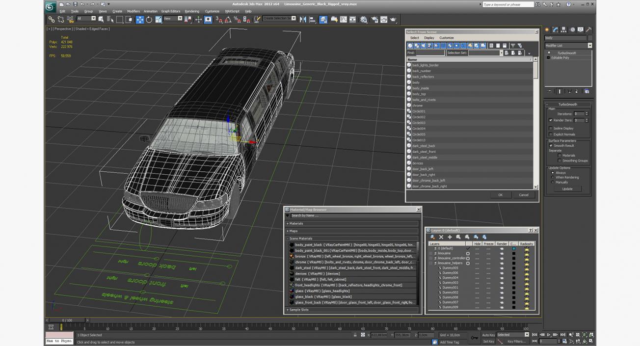 3D model Limousine Generic Black Rigged