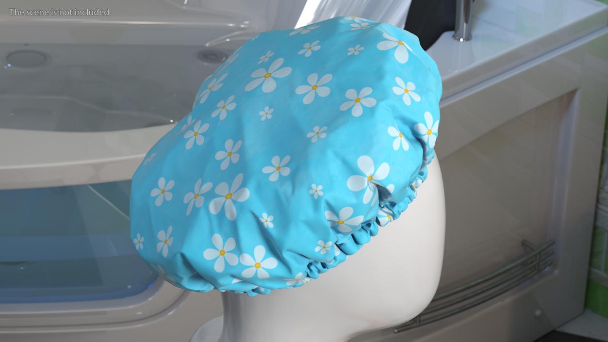 Satin Lined Shower Cap Blue 3D