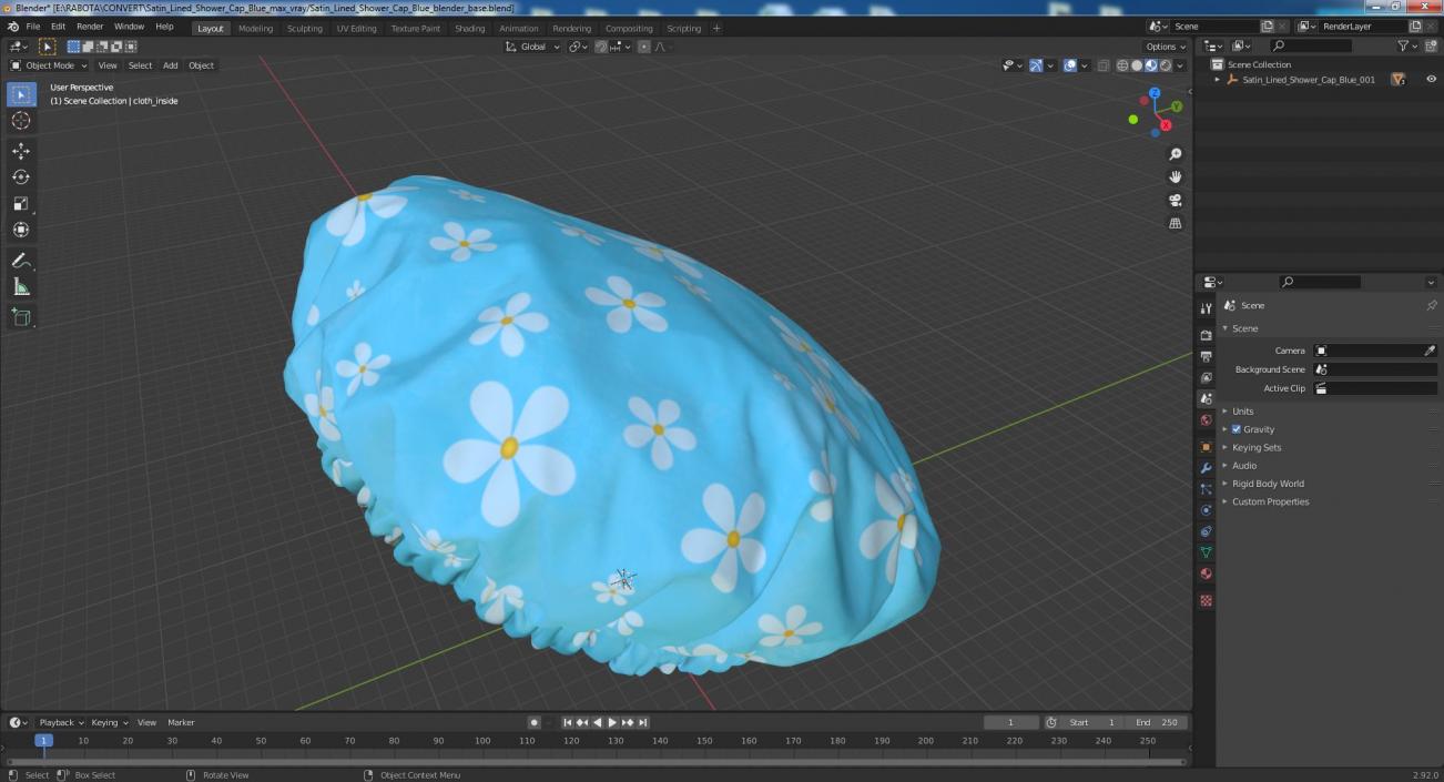 Satin Lined Shower Cap Blue 3D