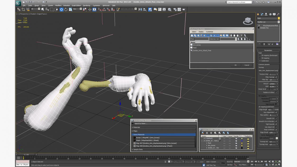 3D Zombie Arms Attack Pose model