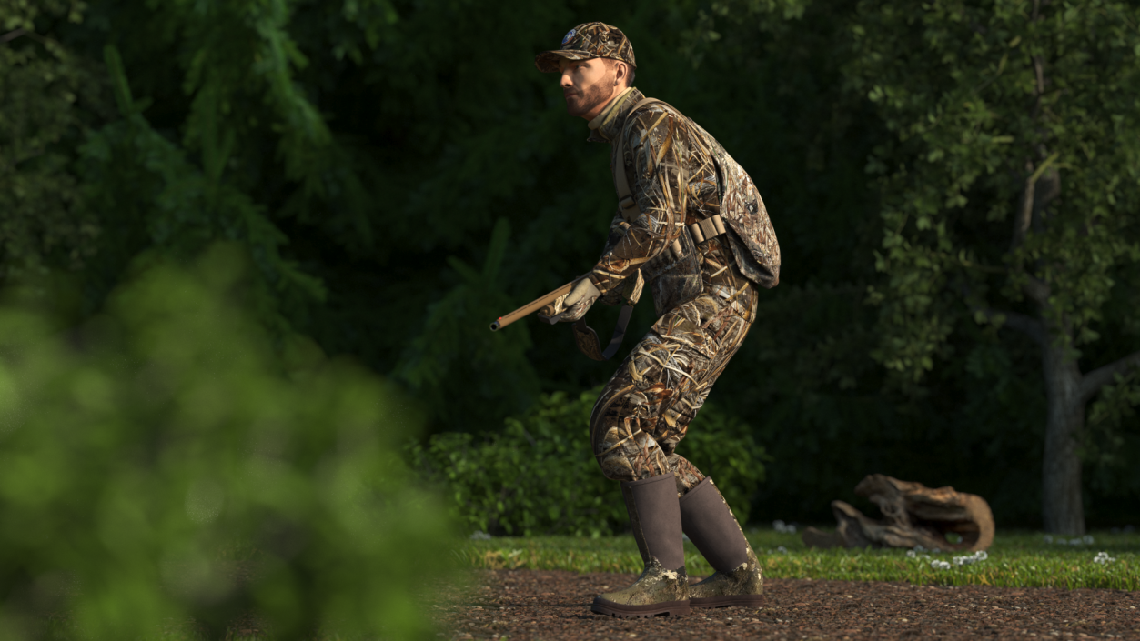 Creeping Hunter Man in Grass Camo Fur 3D