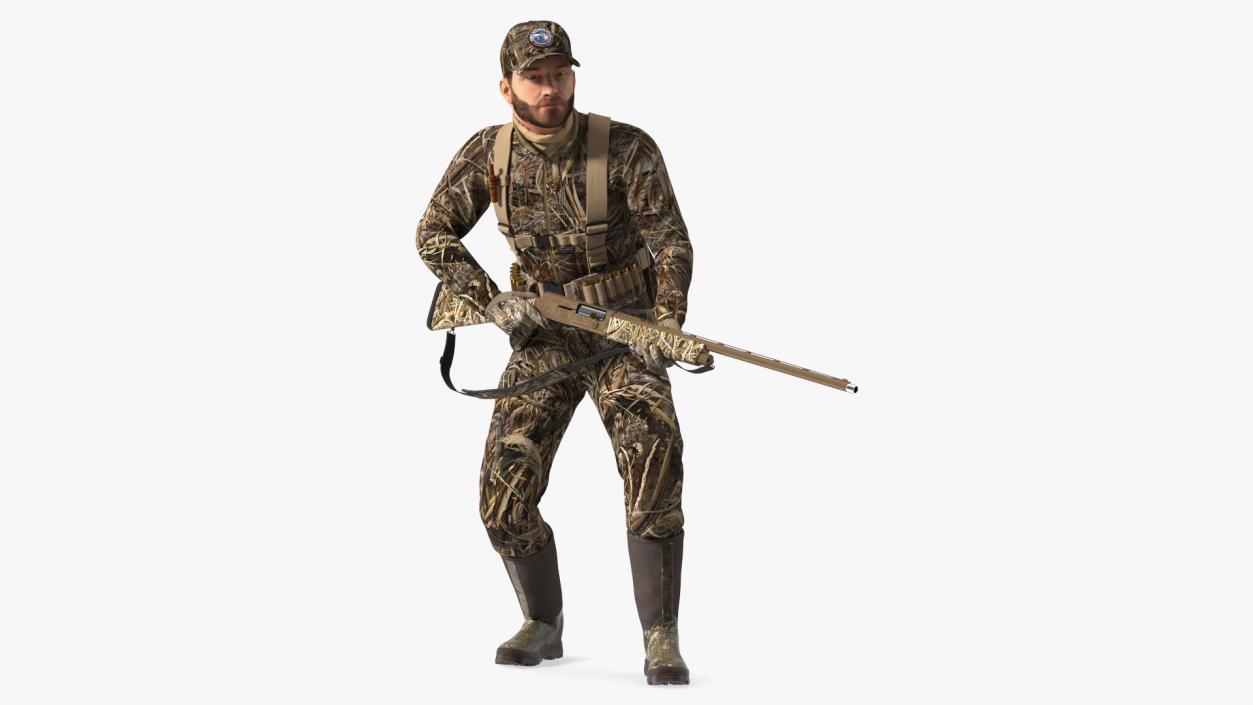 Creeping Hunter Man in Grass Camo Fur 3D