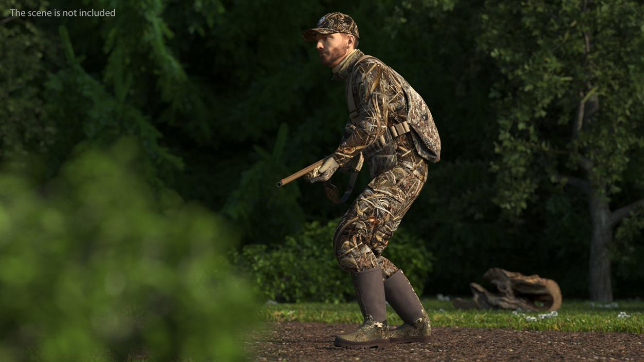 Creeping Hunter Man in Grass Camo Fur 3D