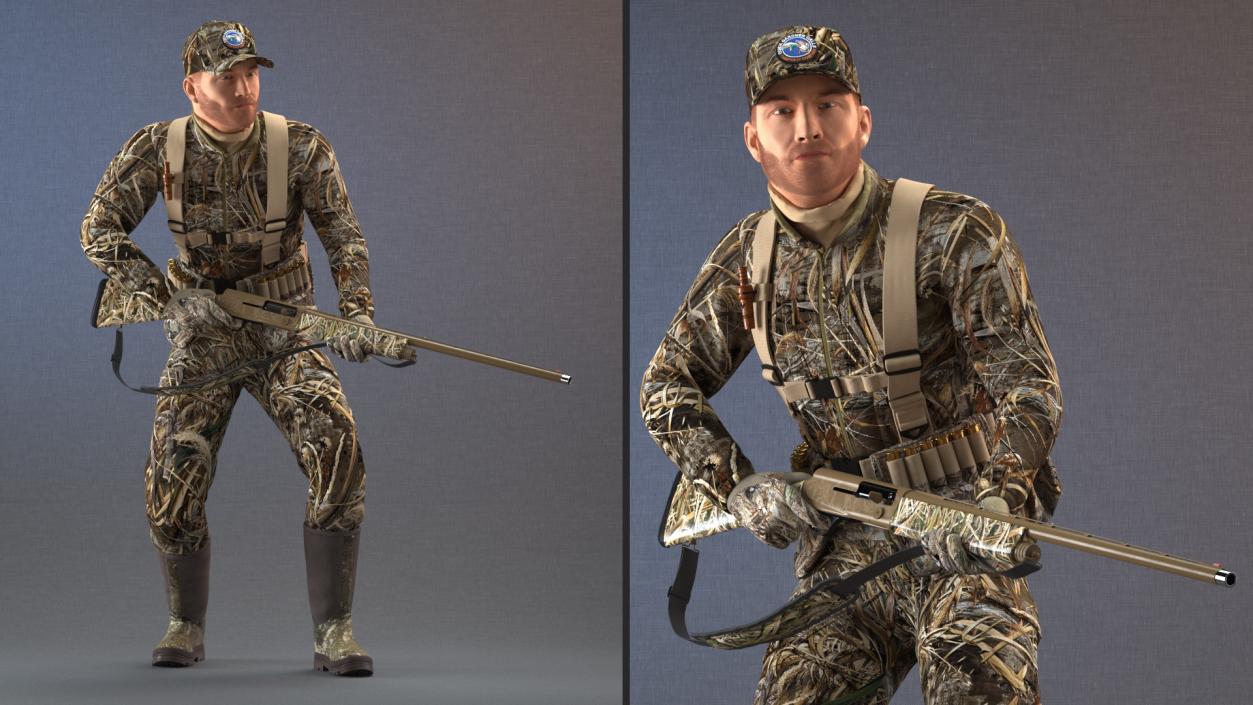 Creeping Hunter Man in Grass Camo Fur 3D