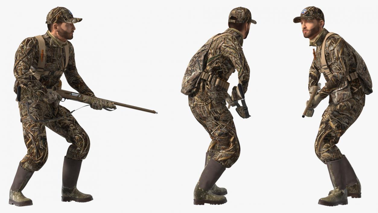 Creeping Hunter Man in Grass Camo Fur 3D