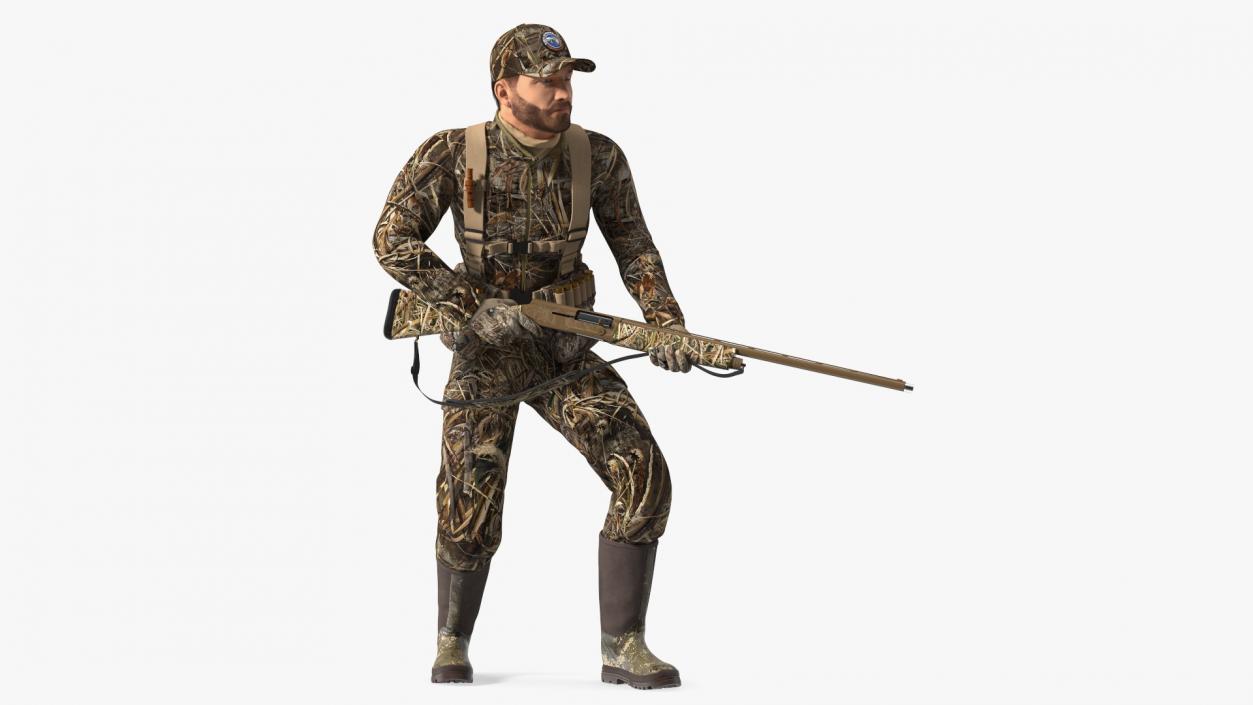 Creeping Hunter Man in Grass Camo Fur 3D