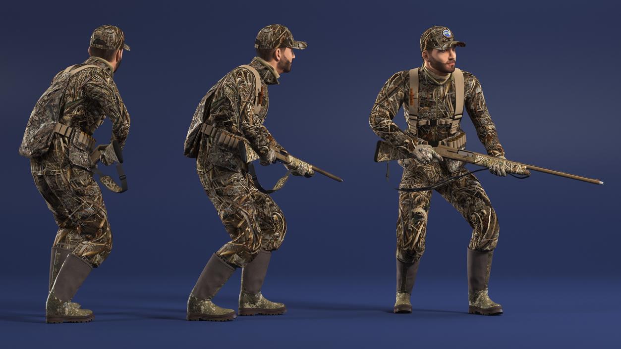 Creeping Hunter Man in Grass Camo Fur 3D