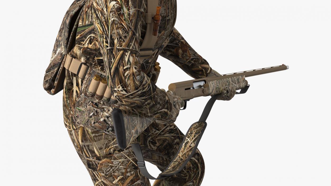 Creeping Hunter Man in Grass Camo Fur 3D