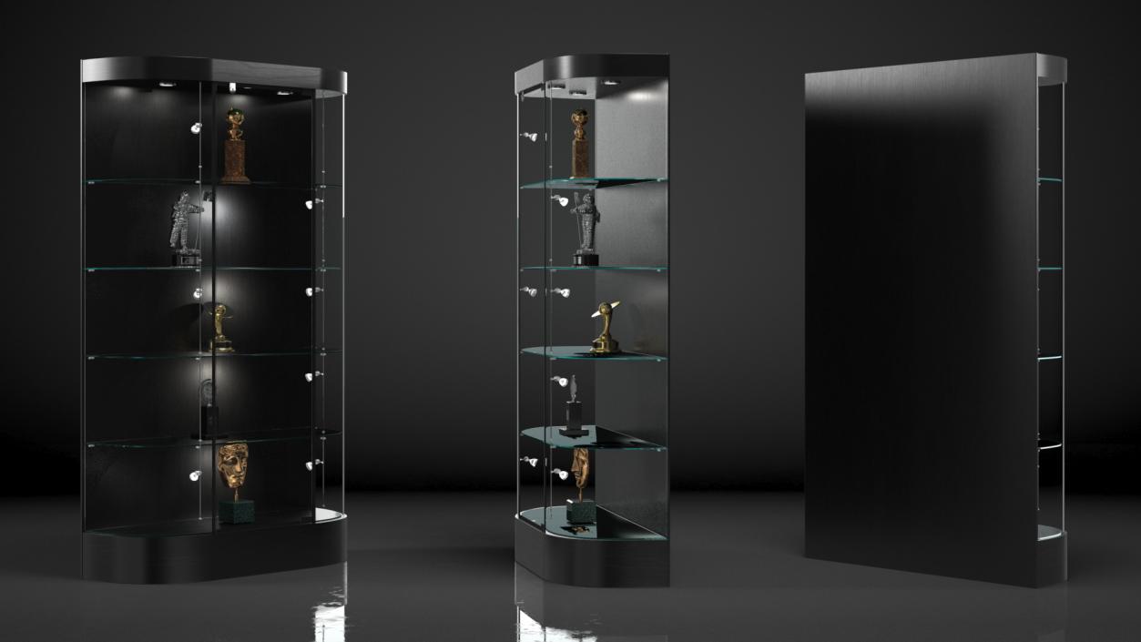 3D model Curved Wall Display Cases with Trophies Collection