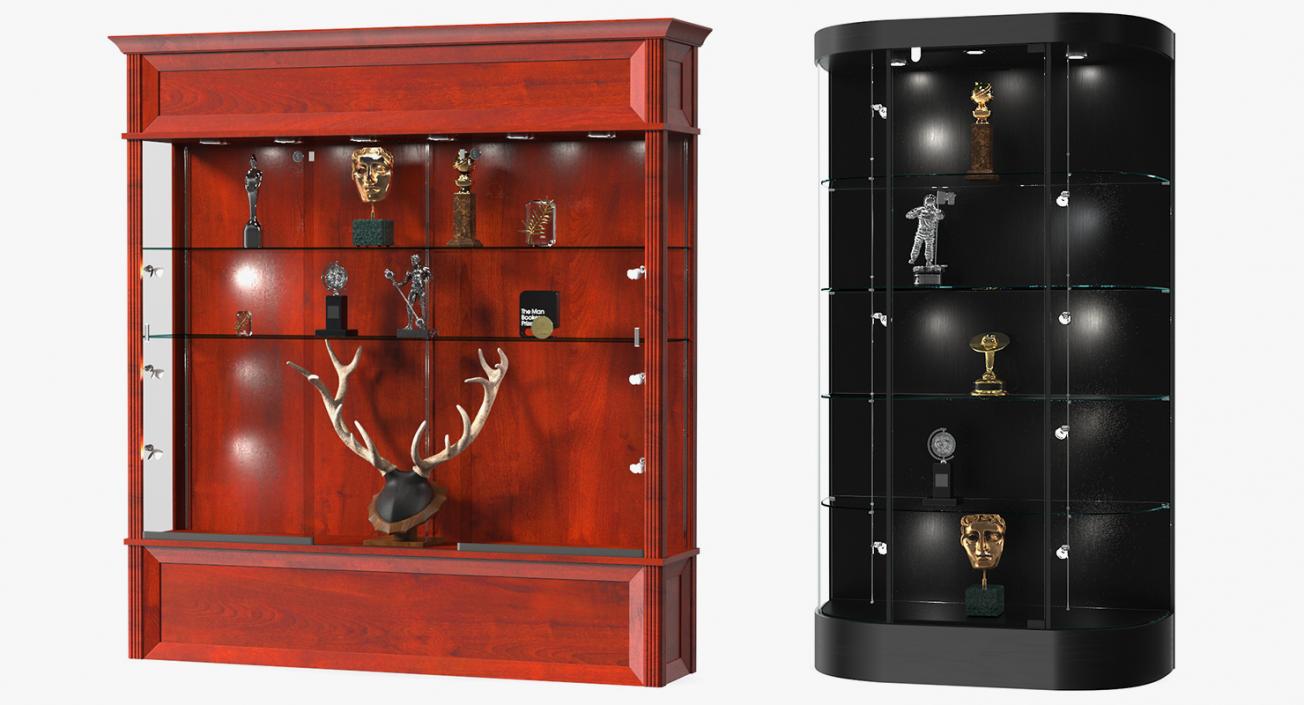 3D model Curved Wall Display Cases with Trophies Collection